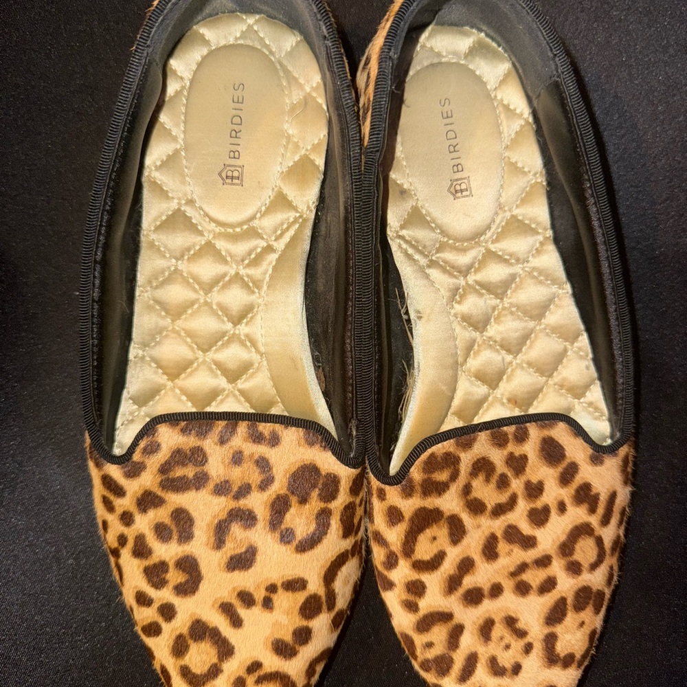 Birdies Brown and Black Flats with Leopard Print